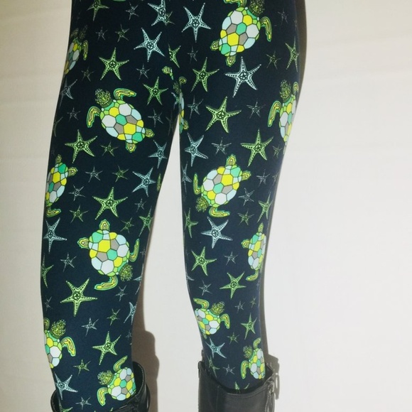 NEW WOMEN’S SEA TURTLES LEGGINGS OCEAN PRINT - Picture 5 of 5